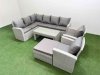 Fimous Rattan Garden Furniture Set Outdoor 9 Seater Corner Sofa Sets with Oblong Coffee Table Chair Big Footstool Light Grey Mixed