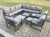Fimous 13 Seater Outdoor Garden Furniture Set Aluminium Lounge Corner Sofa Square Coffee Table 3 Pcs Chair Sets with 3 Footstools Dark Grey