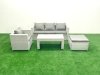 Fimous Rattan Garden Furniture Set 4 Pieces Outdoor Garden Sofa Oblong Coffee Table Set with Chair Big Footstool Light Grey Mixed