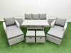 Fimous PE Rattan Lounge Sofa Set 9 Seater Outdoor Garden Furniture Set with Dining Table 3 Seater Sofa 2 Big Footstools 2 Side Tables Light Grey