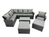 Fimous 9 Seat Rattan High Back Corner Sofa Set Patio Coffee Table Set with 2 Big Stools Dark Grey Mixed