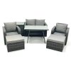 Fimous Outdoor Garden Furniture Set Rattan Sofa Dining Table Set with Reclining Chair 2 Big Footstool Side Table Dark Grey Mixed