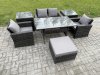 Fimous 5 Seater PE Wicker Outdoor Garden Furniture Set Patio Furniture Rattan Rectangular Dining Table Lounge Sofa with 2 Side Tables Big Footstool