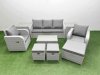 Fimous PE Rattan Garden Furniture Set Reclining Chair Sofa Lounge Sofa Set Oblong Coffee Table 2 Side Table 3 Stools Light Grey