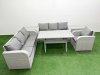 Fimous 7 Seater Poly Rattan Outdoor Garden Furniture Rectangular Dining Table Sofa Set Patio 3 Seater Sofa Reclining Chair 3 Seater Sofa 2 Side Table Light Grey