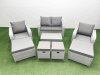 Fimous 8 PCs Rectangular Coffee Table Set Reclining Chair Inclining Sofa Seat 2 Big Footstool Light Grey