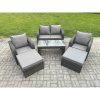 Fimous 6 Seater Rattan Wicker Garden Furniture Patio Conservatory Sofa Set with Rectangular Coffee Table Reclining Chair Love Sofa 2 Big Footstool