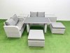 Fimous 7 Pieces Outdoor PE Rattan Sofa Set Patio Garden Furniture Sets with Cushions 2 Side Tables 2 Big Stools Light Grey