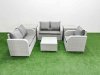 Fimous High Back Poly Rattan Garden Furniture Set with Reclining Chair Loveseat Sofa Square Coffee Table Indoor Outdoor Patio Set 2 Side Table Light Grey
