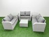 Fimous 6 Seater PE Wicker Rattan Furniture Sofa Sets with Square Coffee Table 2 Seater Love Sofa 2 Side Table Light Grey