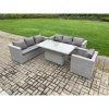 Fimous Outdoor PE Rattan Garden Funiture Set Height Adjustable Rising Lifting Table Sofa Dining Set with Armchair