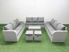 Fimous PE Rattan Lounge Sofa Set 11 Seater Outdoor Garden Furniture Set with Rectangular Coffee Table 3 Seater Sofa 2 Stools 2 Side Table Light Grey