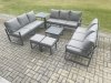 Fimous Aluminium 11 Seater Outdoor Garden Furniture Set Patio Lounge Sofa with Square Coffee Table Side Table 2 Small Footstools Conservatory Set Dark Grey