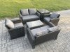 Fimous Garden Furniture Sets 6 Pieces Outdoor Rattan Furniture Manual Wicker Patio Sofa Chair Set with Coffee Table Side Table Dark Grey Mixed