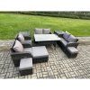 Fimous Outdoor Rattan Garden Furniture 10 piece Grey Patio Furniture Set 9 Seater Lounge Sofa Set with Rectangular Table Reclining Chairs 3 Stools 2 Side Tables