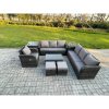 Fimous 9 Seater Rattan Lounge Sofa Set Outdoor Garden Furniture Set with Rectangular Coffee Table 3 Seater Sofa 2 Small Footstools 2 Side Tables Dark Grey Mixed