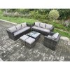 Fimous Rattan Garden Furniture Sofa Set with Armchair Square Coffee Table 2 Small Footstools Indoor Side Table Outdoor 9 Seater Rattan Set Dark Grey Mixed
