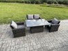 Fimous High Back Rattan Garden Furniture Sofa Sets with Height Adjustable Rising Lifting Table Side Table Big Footstool Dark Grey Mixed