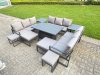 Fimous Aluminum Outdoor Patio Furniture Set Modern Patio Conversation Sets with Adjustable Rising Lifting Dining Table 4 Footstool Side Table Dark Grey