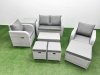 Fimous Light Grey PE Wicker Rattan Garden Furniture Set Sofa Set Reclining Adjustable Chair Rectangular Coffee Table 7 Seater 3 Stools Side Table
