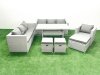 Fimous 7 Pieces Outdoor Rattan Sofa Set with Cushions Patio Garden Furniture Sets with Armchair Dining Table 3 Footstools