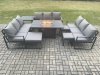 Fimous Aluminium Garden Furniture Outdoor Set Patio Lounge Sofa Gas Fire Pit Dining Table Set with 3 Footstools Side Table Dark Grey