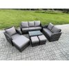 Fimous Outdoor Garden Furniture Sets 7 Pieces Wicker Rattan Furniture Sofa Sets with Rectangular Coffee Table Loveseat Sofa 3 Footstools