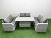 Fimous 6 Seater PE Wicker Rattan Furniture Sofa Sets with Adjustable Lifting Dining or Coffee Table 2 Seater Love Sofa Side Table Light Grey