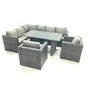 Fimous Dark Grey Outdoor Lounge Rattan Corner Sofa Set Garden Furniture Rectangular Dining Table Chair
