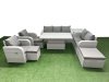 Fimous PE Rattan Garden Furniture Set Reclining Chair Sofa Double Love Seat 2 Seater Sofa Lounge Set Adjustable Lifting Dining or Coffee Table 3 Stools Side Table Light Grey