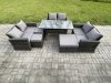 Fimous Wicker PE Rattan Garden Furniture Sets Outdoor Lounge Sofa Set with Oblong Dining Table Double Seat Sofa 3 Footstools Dark Grey Mixed