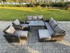 Fimous 11 Seater Rattan Outdoor Garden Furniture Sofa Set Patio Table & Chairs Set with 3 Seater Sofa Rectangular Dining Table 3 Footstool Dark Grey Mixed