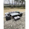Fimous Rattan Garden Furniture Adjustable Rising Lifting Dining Table Sofa Set Chairs 2 Side Coffee Tables with 2 Stools