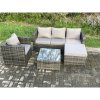 Fimous Rattan Garden Furniture Set Patio Outdoor Lounge Sofa Set with Armchair Square Coffee Table Big Footstool Dark Grey Mixed