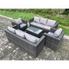 Fimous Wicker PE Rattan Sofa Set Outdoor Patio Garden Furniture with 2 Armchairs Oblong Coffee Table Dark Grey Mixed