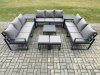 Fimous Aluminium 11 Seater Outdoor Garden Furniture Set Patio Lounge Sofa with Square Coffee Table 2 Side Tables 2 Small Footstools Conservatory Set Dark Grey