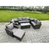 Fimous 10 Seater Outdoor Rattan Garden Furniture Set Rattan Lounge Sofa Set with Rectangular Coffee Table 2 Side Tables 3 Footstools Dark Grey Mixed