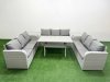 Fimous PE Rattan Lounge Sofa Set 9 Seater Outdoor Garden Furniture Set with Rectangular Dining Table 3 Seater Sofa 2 Side Table Light Grey