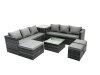 Fimous Outdoor Rattan Garden Furniture Set 9 Seater Patio Lounge Sofa Set with Square Coffee Table Side Table 3 Footstools Dark Grey Mixed
