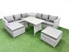 Fimous Rattan Garden Furniture Dining Set 8-seater Patio Rectangular Table 3 Seater Sofa Set with Side Table 2 Big Stools Light Grey