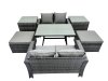 Fimous 6 Seater Wicker PE Rattan Furniture Outdoor Dining Table Double Seat Sofa 2 Big Stool 2 Side Table Set Dark Grey Mixed