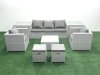 Fimous 7 Seater Rattan Garden Furniture Set with 3 Seater Sofa 2 Chair Square Coffee Table 2 Small Footstools 2 Side Tables Light Grey Mixed