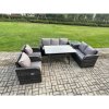 Fimous Dark Grey PE Wicker Rattan Garden Furniture Set Reclining Chair Love Sofa 2 Seater Sofa Set Outdoor Rectangular Dining Table Side Table 7 Seater
