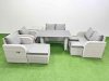 Fimous 9 Pieces Outdoor PE Rattan Sofa Reclining Chair Set Patio Garden Furniture Sets with Cushions Side Table 3 Stools Light Grey