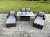 Fimous Wicker Rattan Garden Furniture Rising Table Set with 2 Big Footstool Double Seat Sofa Armchairs Dark Grey Mixed