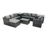 Fimous Rattan Garden Furniture Dining Set 8-seater Patio Coffee Table Sofa Set with Big Stool 2 Side Tables Dark Grey Mixed