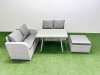 Fimous 5 Seat Outdoor Love Sofa Set Rattan Garden Furniture Set with Rectangular Dining Table Big Footstool Light Grey