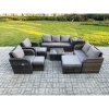 Fimous 10 Seater Garden Furniture Set Rattan Outdoor Lounge Sofa Chair With Tempered Glass Table 3 Footstools Side Table Dark Grey Mixed
