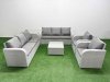 Fimous PE Rattan High Back Lounge Sofa Set Patio Square Coffee Table & Chairs Set with 3 Seater Sofa Reclining Chair Side Table Light Grey