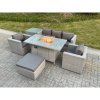 Fimous Rattan Garden Furniture Set Gas Fire Pit Lounge Sofa Chair Dining Set With Side Table And 2 PC Arm Chair Footstool